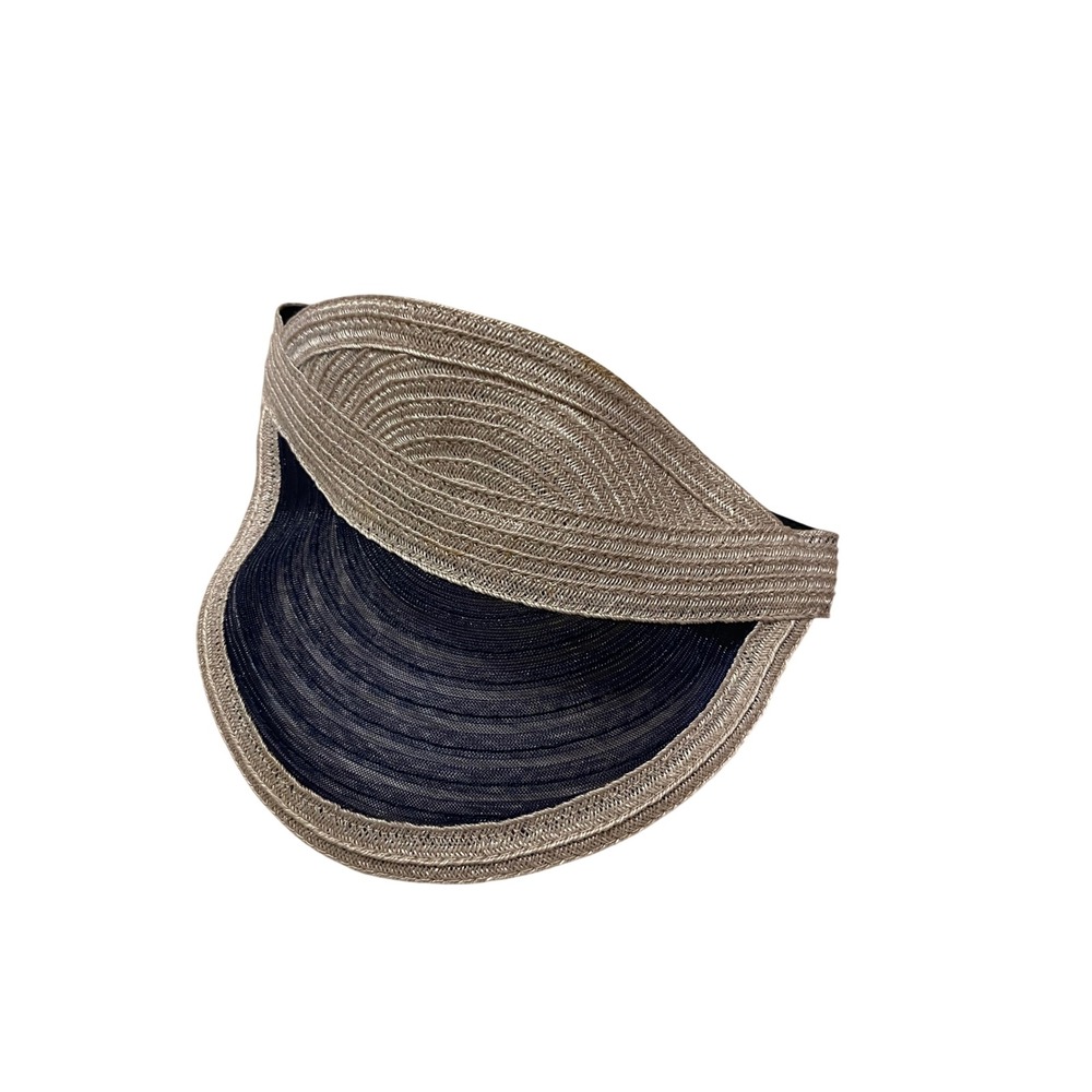 Eugenia Kim Straw Visor Metallic Champagne Navy Blue Sun Hat Small Medium